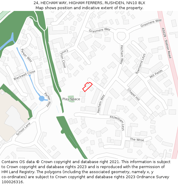 24, HECHAM WAY, HIGHAM FERRERS, RUSHDEN, NN10 8LX: Location map and indicative extent of plot