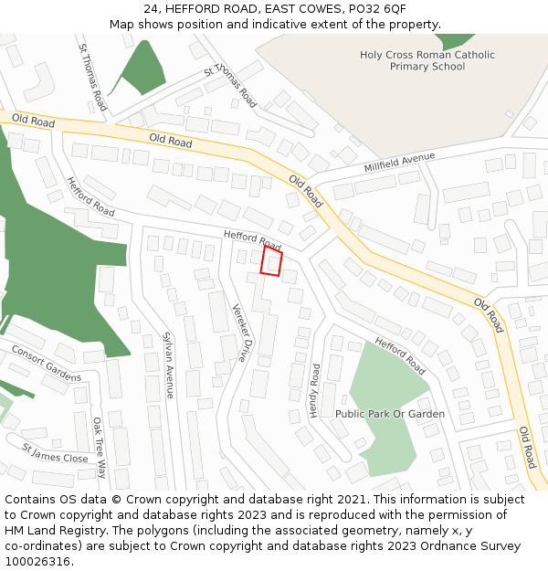 24, HEFFORD ROAD, EAST COWES, PO32 6QF: Location map and indicative extent of plot