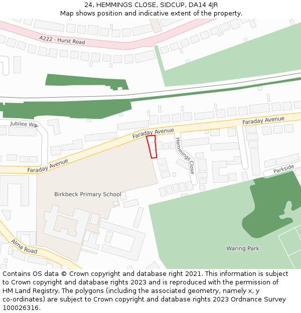 24, HEMMINGS CLOSE, SIDCUP, DA14 4JR: Location map and indicative extent of plot