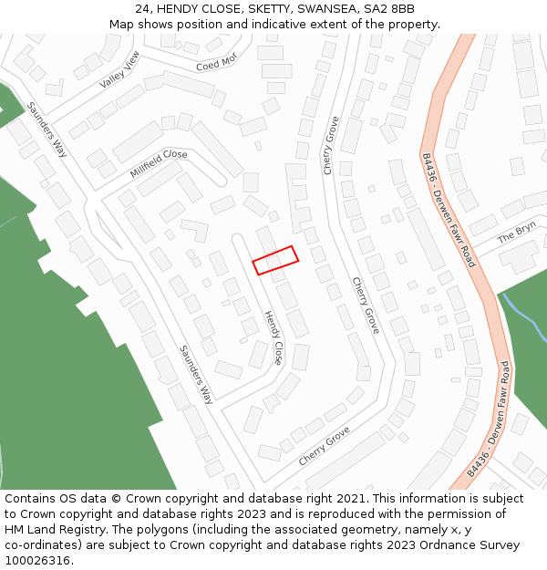 24, HENDY CLOSE, SKETTY, SWANSEA, SA2 8BB: Location map and indicative extent of plot