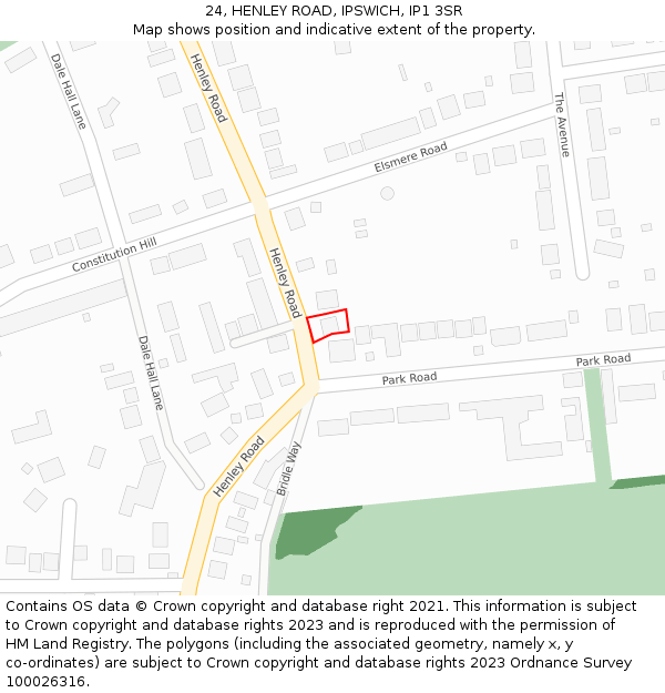 24, HENLEY ROAD, IPSWICH, IP1 3SR: Location map and indicative extent of plot