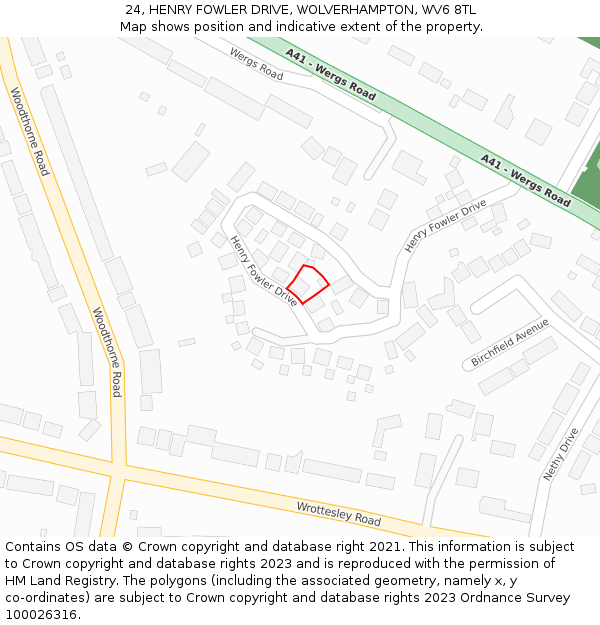 24, HENRY FOWLER DRIVE, WOLVERHAMPTON, WV6 8TL: Location map and indicative extent of plot
