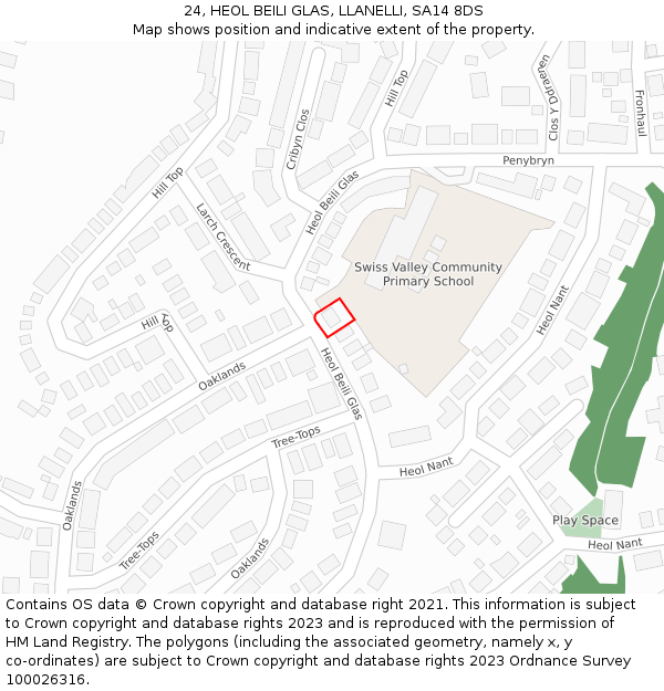 24, HEOL BEILI GLAS, LLANELLI, SA14 8DS: Location map and indicative extent of plot