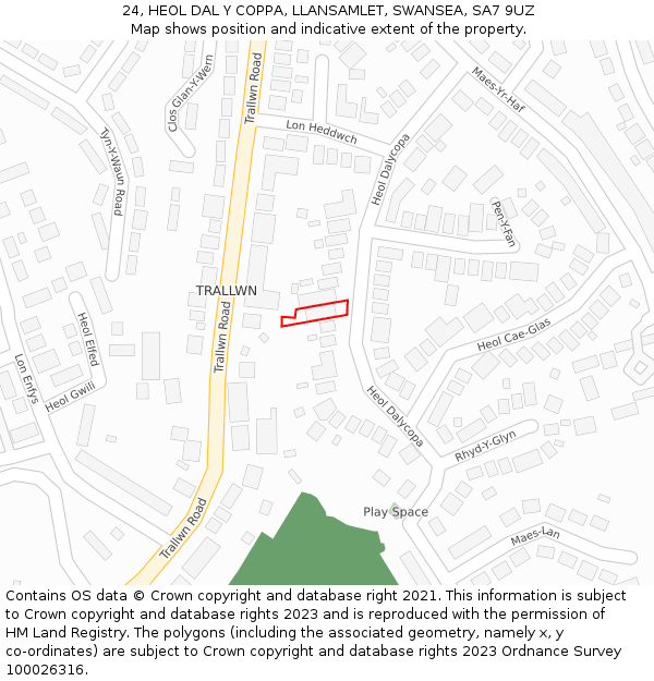 24, HEOL DAL Y COPPA, LLANSAMLET, SWANSEA, SA7 9UZ: Location map and indicative extent of plot