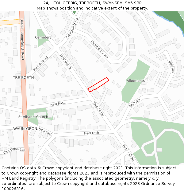 24, HEOL GERRIG, TREBOETH, SWANSEA, SA5 9BP: Location map and indicative extent of plot