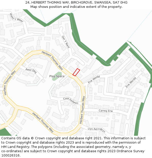 24, HERBERT THOMAS WAY, BIRCHGROVE, SWANSEA, SA7 0HG: Location map and indicative extent of plot