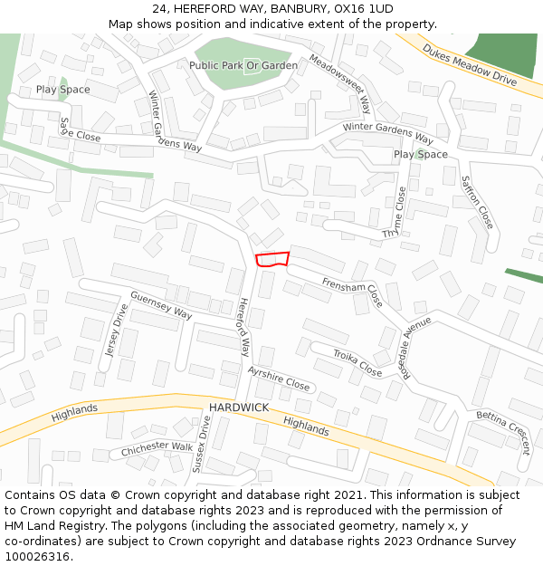 24, HEREFORD WAY, BANBURY, OX16 1UD: Location map and indicative extent of plot