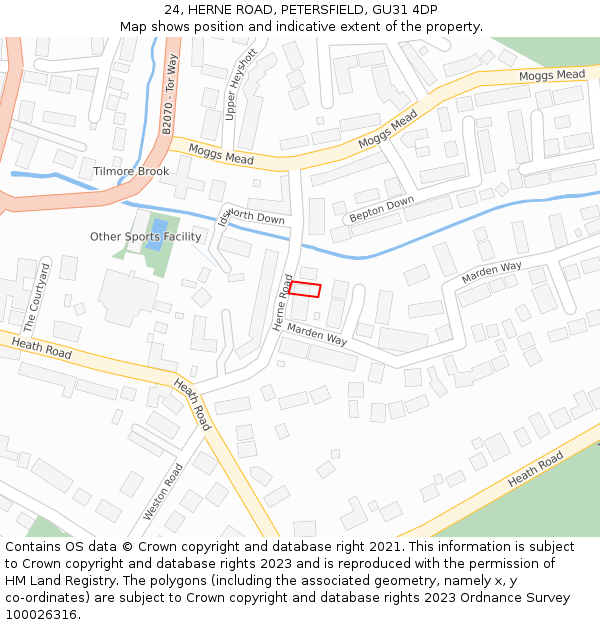 24, HERNE ROAD, PETERSFIELD, GU31 4DP: Location map and indicative extent of plot
