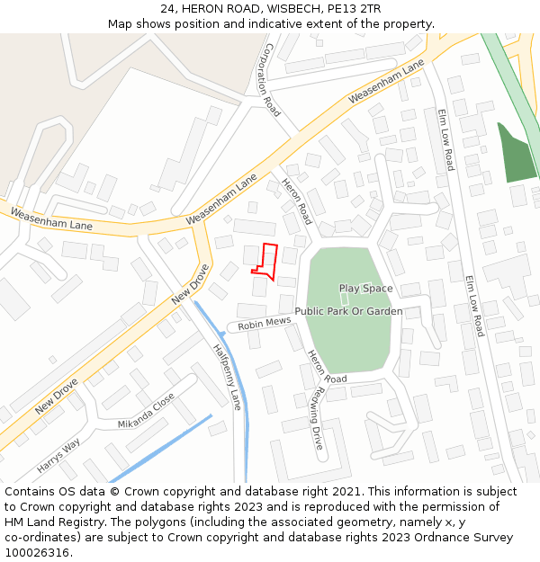 24, HERON ROAD, WISBECH, PE13 2TR: Location map and indicative extent of plot