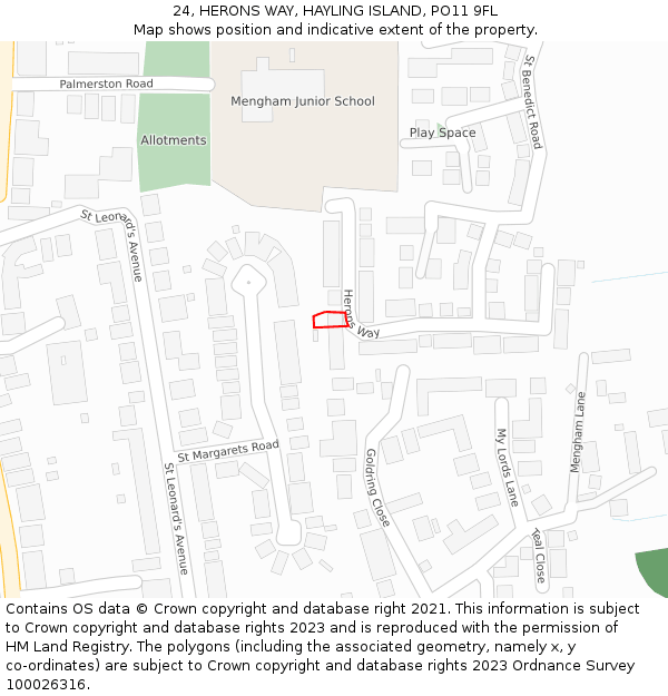 24, HERONS WAY, HAYLING ISLAND, PO11 9FL: Location map and indicative extent of plot