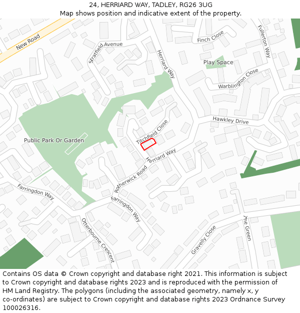 24, HERRIARD WAY, TADLEY, RG26 3UG: Location map and indicative extent of plot