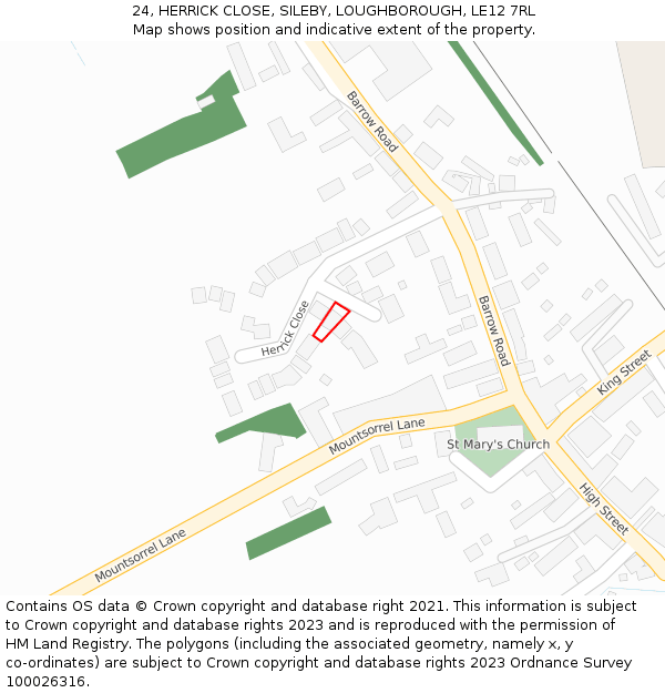 24, HERRICK CLOSE, SILEBY, LOUGHBOROUGH, LE12 7RL: Location map and indicative extent of plot