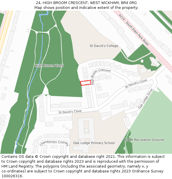 24, HIGH BROOM CRESCENT, WEST WICKHAM, BR4 0RG: Location map and indicative extent of plot
