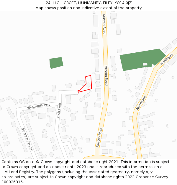 24, HIGH CROFT, HUNMANBY, FILEY, YO14 0JZ: Location map and indicative extent of plot