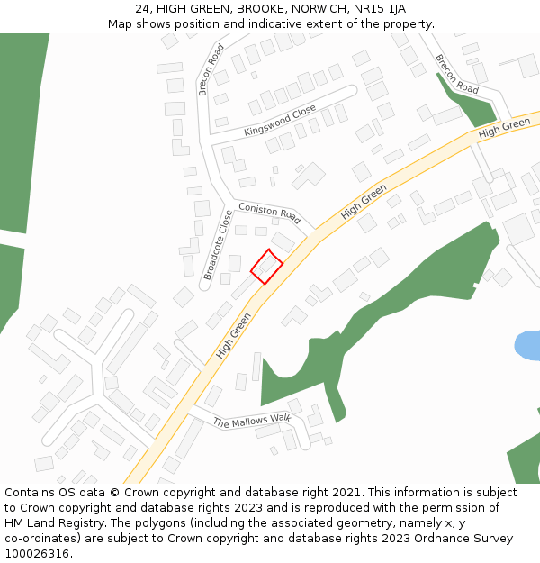 24, HIGH GREEN, BROOKE, NORWICH, NR15 1JA: Location map and indicative extent of plot