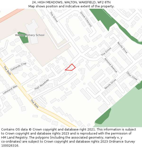 24, HIGH MEADOWS, WALTON, WAKEFIELD, WF2 6TN: Location map and indicative extent of plot