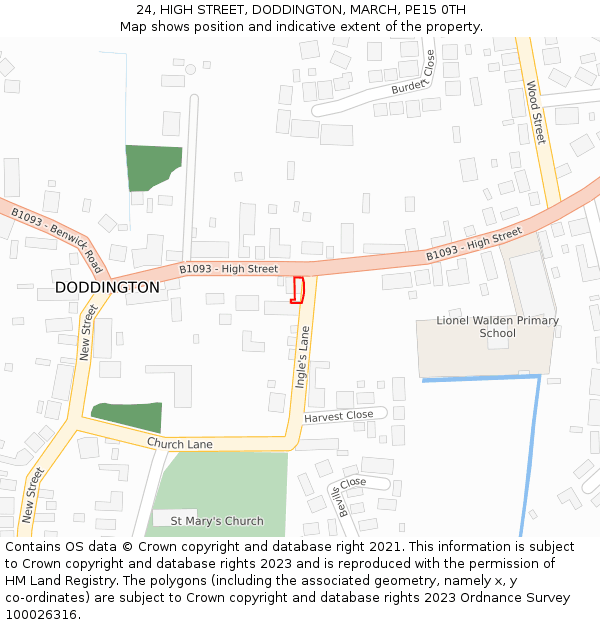 24, HIGH STREET, DODDINGTON, MARCH, PE15 0TH: Location map and indicative extent of plot