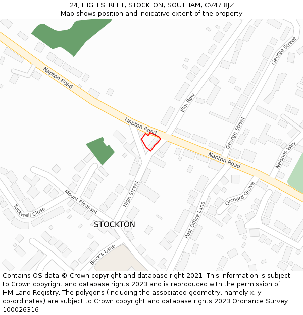 24, HIGH STREET, STOCKTON, SOUTHAM, CV47 8JZ: Location map and indicative extent of plot