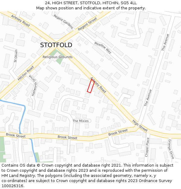 24, HIGH STREET, STOTFOLD, HITCHIN, SG5 4LL: Location map and indicative extent of plot