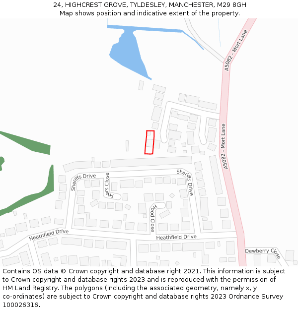 24, HIGHCREST GROVE, TYLDESLEY, MANCHESTER, M29 8GH: Location map and indicative extent of plot
