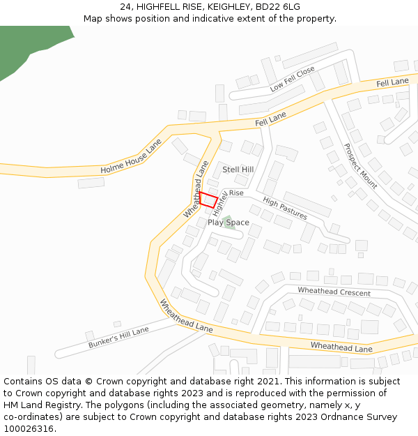 24, HIGHFELL RISE, KEIGHLEY, BD22 6LG: Location map and indicative extent of plot