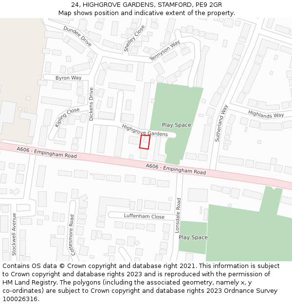 24, HIGHGROVE GARDENS, STAMFORD, PE9 2GR: Location map and indicative extent of plot