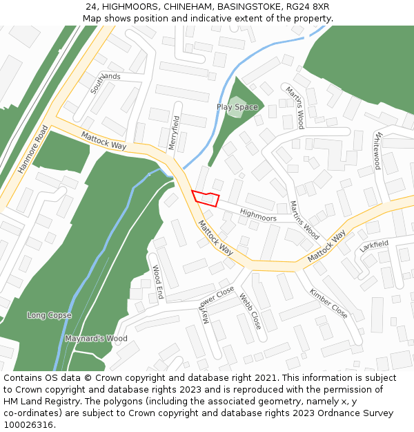 24, HIGHMOORS, CHINEHAM, BASINGSTOKE, RG24 8XR: Location map and indicative extent of plot