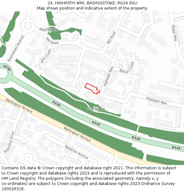 24, HIGHPATH WAY, BASINGSTOKE, RG24 9SU: Location map and indicative extent of plot