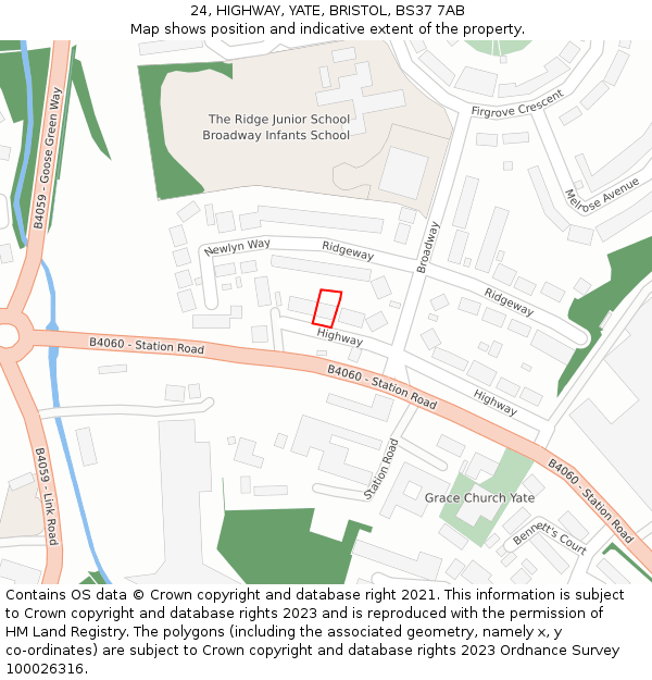 24, HIGHWAY, YATE, BRISTOL, BS37 7AB: Location map and indicative extent of plot