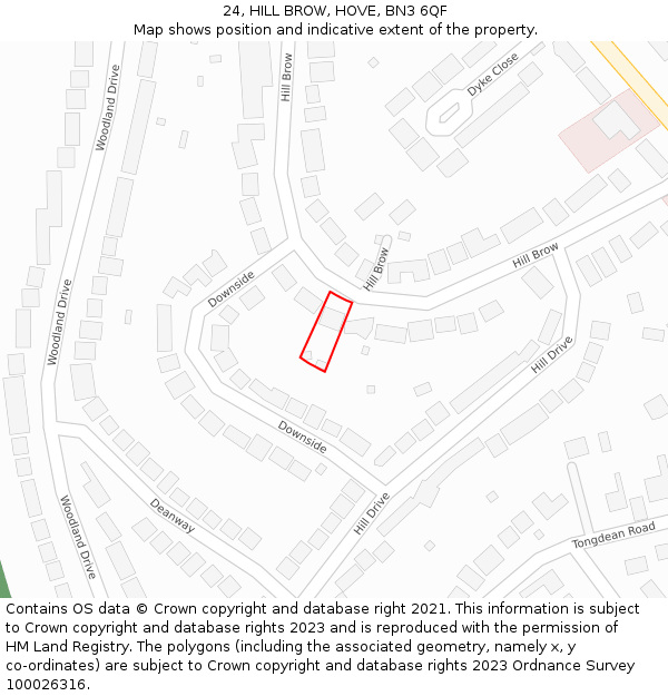 24, HILL BROW, HOVE, BN3 6QF: Location map and indicative extent of plot