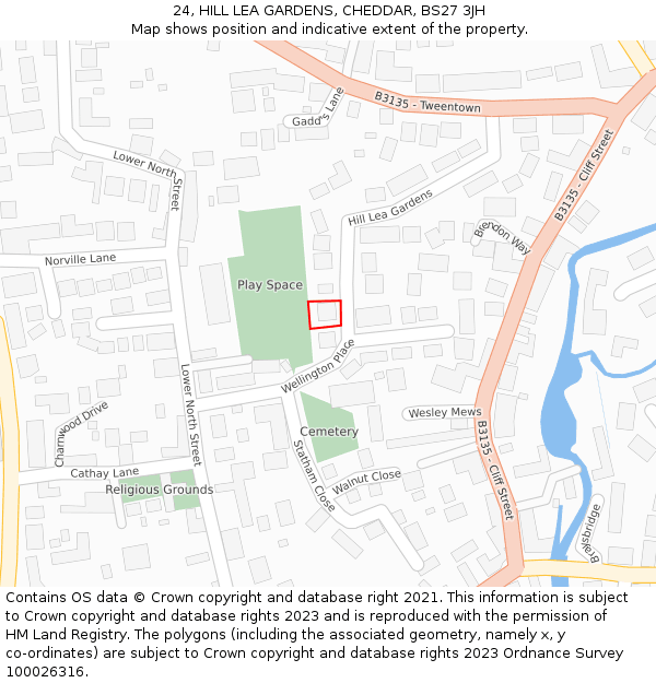 24, HILL LEA GARDENS, CHEDDAR, BS27 3JH: Location map and indicative extent of plot