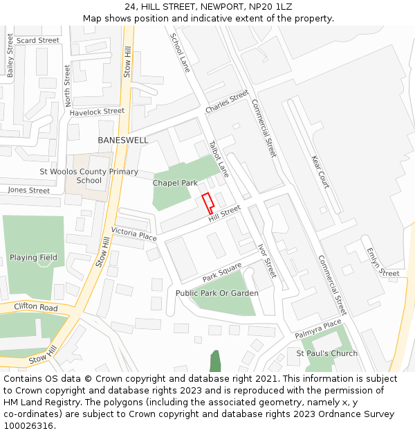 24, HILL STREET, NEWPORT, NP20 1LZ: Location map and indicative extent of plot