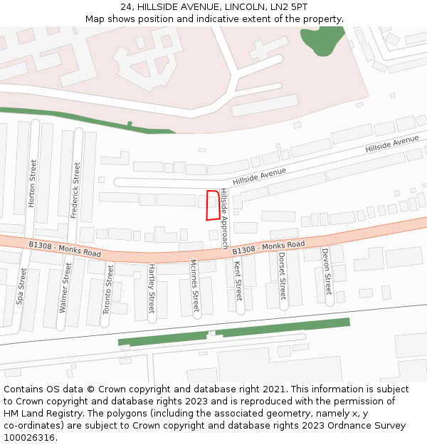 24, HILLSIDE AVENUE, LINCOLN, LN2 5PT: Location map and indicative extent of plot