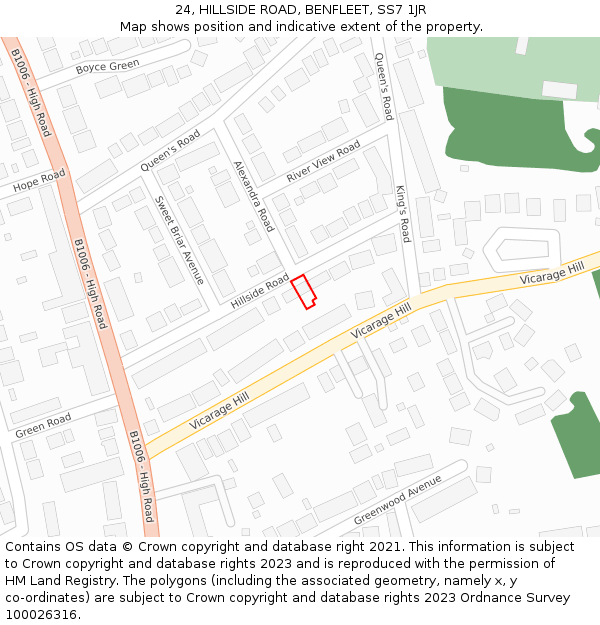 24, HILLSIDE ROAD, BENFLEET, SS7 1JR: Location map and indicative extent of plot