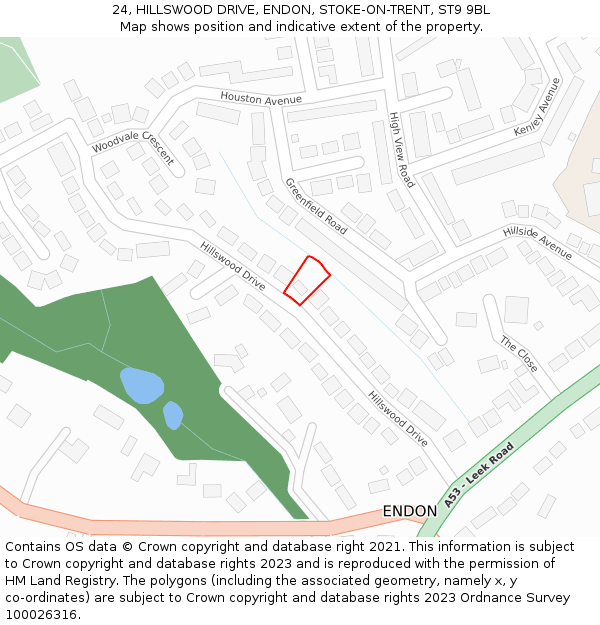 24, HILLSWOOD DRIVE, ENDON, STOKE-ON-TRENT, ST9 9BL: Location map and indicative extent of plot