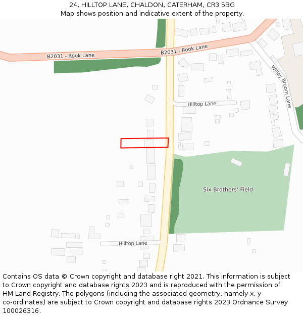 24, HILLTOP LANE, CHALDON, CATERHAM, CR3 5BG: Location map and indicative extent of plot