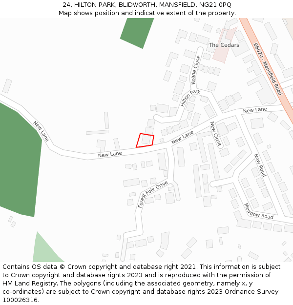 24, HILTON PARK, BLIDWORTH, MANSFIELD, NG21 0PQ: Location map and indicative extent of plot