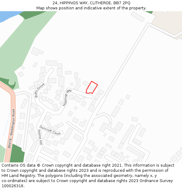 24, HIPPINGS WAY, CLITHEROE, BB7 2PQ: Location map and indicative extent of plot