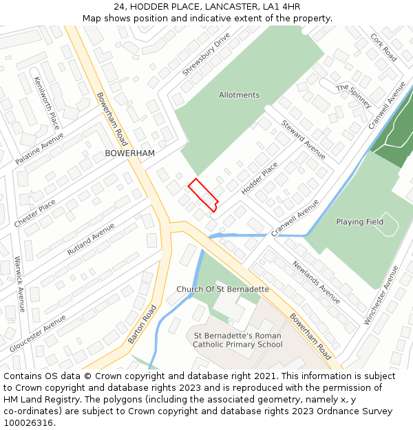 24, HODDER PLACE, LANCASTER, LA1 4HR: Location map and indicative extent of plot