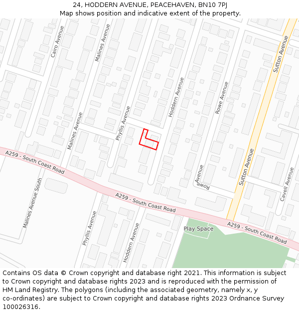 24, HODDERN AVENUE, PEACEHAVEN, BN10 7PJ: Location map and indicative extent of plot