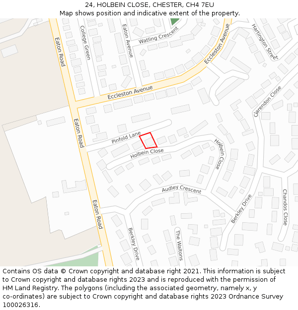 24, HOLBEIN CLOSE, CHESTER, CH4 7EU: Location map and indicative extent of plot