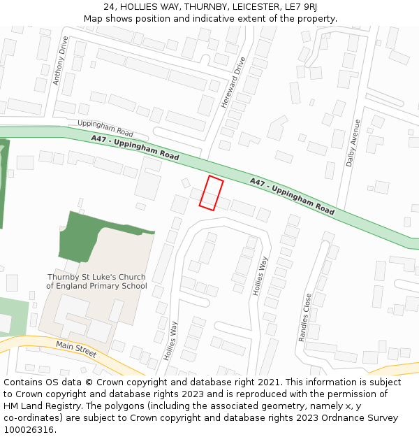 24, HOLLIES WAY, THURNBY, LEICESTER, LE7 9RJ: Location map and indicative extent of plot