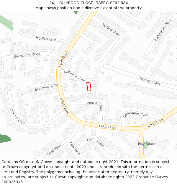 24, HOLLYROOD CLOSE, BARRY, CF62 8AX: Location map and indicative extent of plot