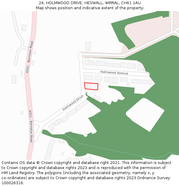 24, HOLMWOOD DRIVE, HESWALL, WIRRAL, CH61 1AU: Location map and indicative extent of plot