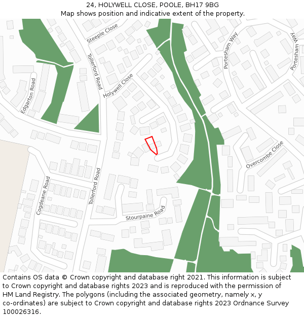 24, HOLYWELL CLOSE, POOLE, BH17 9BG: Location map and indicative extent of plot