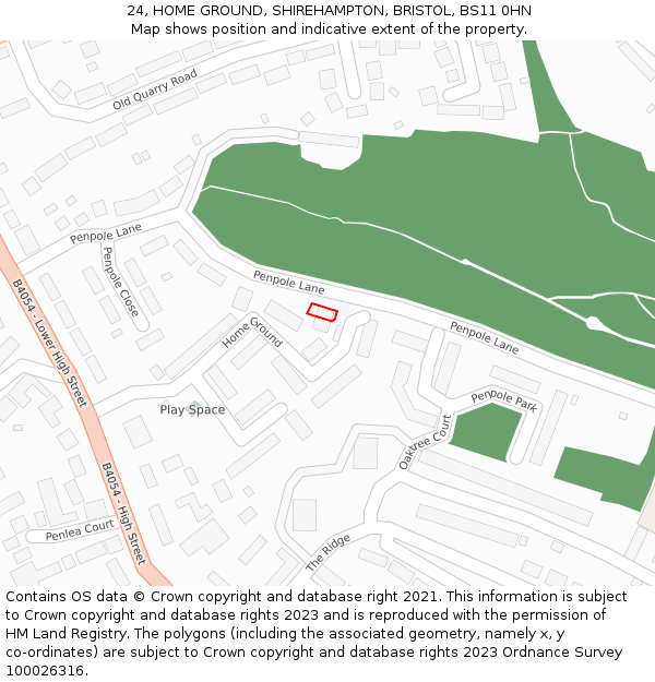 24, HOME GROUND, SHIREHAMPTON, BRISTOL, BS11 0HN: Location map and indicative extent of plot