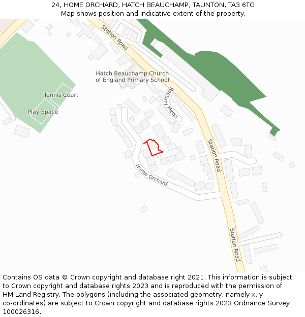 24, HOME ORCHARD, HATCH BEAUCHAMP, TAUNTON, TA3 6TG: Location map and indicative extent of plot