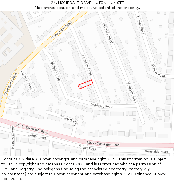 24, HOMEDALE DRIVE, LUTON, LU4 9TE: Location map and indicative extent of plot