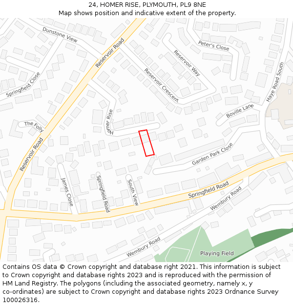 24, HOMER RISE, PLYMOUTH, PL9 8NE: Location map and indicative extent of plot