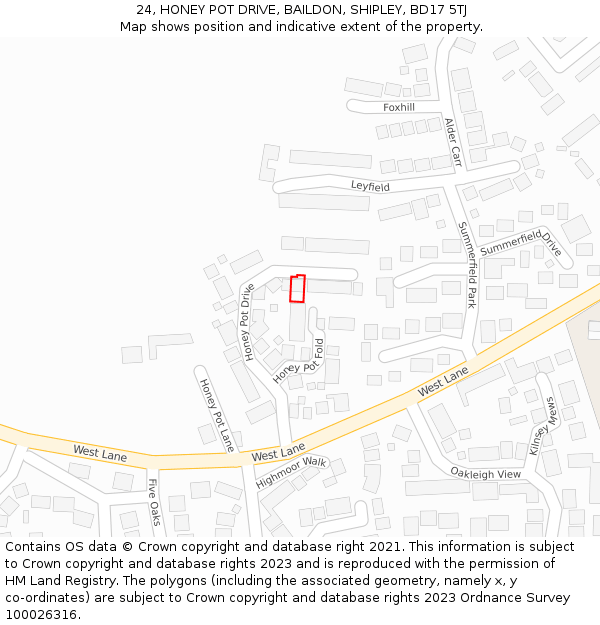 24, HONEY POT DRIVE, BAILDON, SHIPLEY, BD17 5TJ: Location map and indicative extent of plot